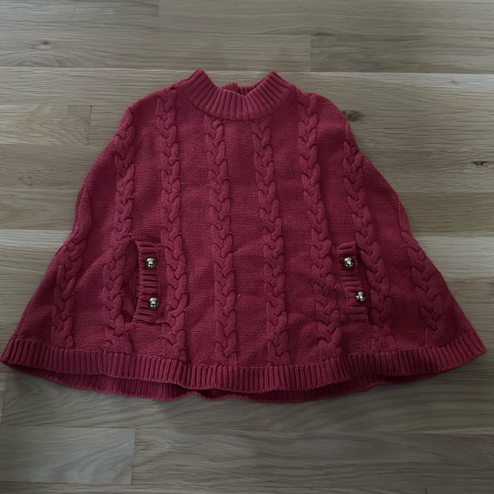 Janie & Jack red cable knit super soft cape with button detail size 3